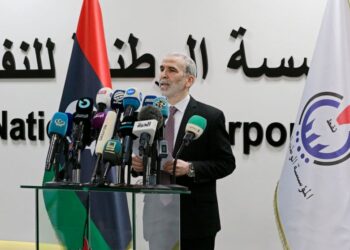 FILE - Chairman of the Libyan National Oil Corporation Mustafa Sanallah holds gives a press conference at the corporation's headquarters in Tripoli, Libya, July 11, 2022. Libya's National Oil Corporation said it resumed oil exports, ending a monthslo