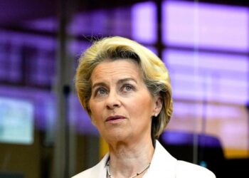 European Commission President Ursula von der Leyen waits for the start of the College of Commissioners meeting at EU headquarters in Brussels on Wednesday, July 20, 2022. European Union Commissioners started to put the finishing touches early Wednesd
