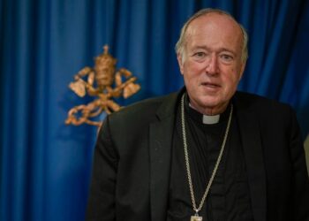Newly named cardinal Robert Walter McElroy, poses for a photo, during a press conference at the Vatican, Saturday, Aug. 27, 2022. Pope Francis will formally expand the ranks of churchmen now eligible to vote for his successor in case he dies or resig
