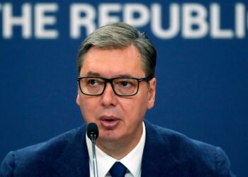 El presidente serbio Aleksandar Vucic en Belgrado el 21 de agosto dfel 2022. (Foto AP/Darko Vojinovic)